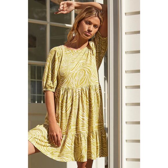 Daily Practice by Anthropologie Flounced Tunic Dress green white modal sz large - Picture 3 of 9